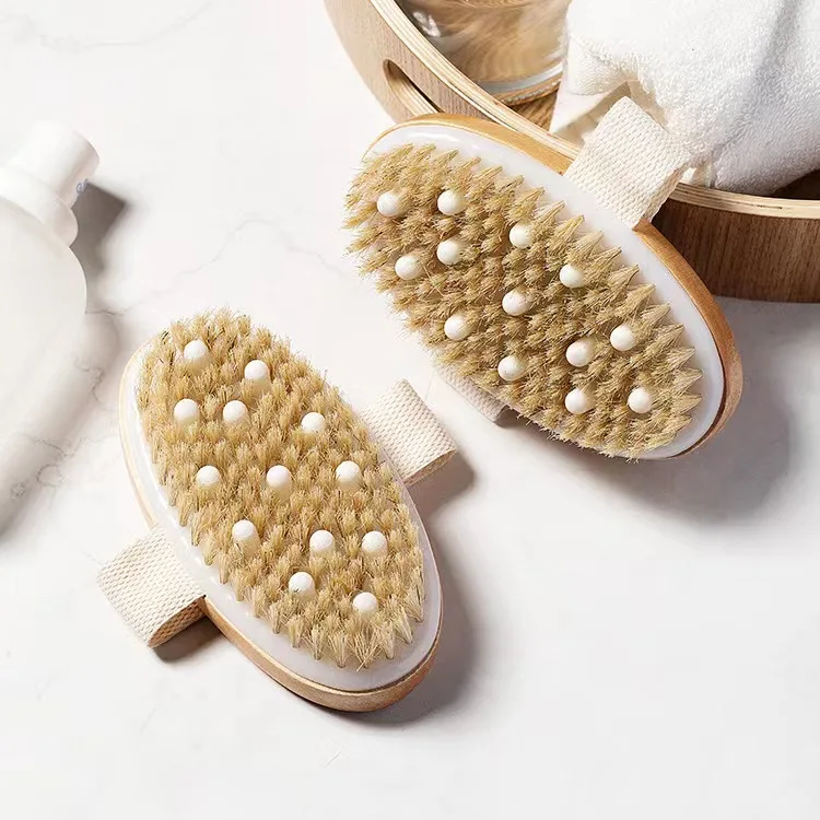 Wholesale Round Wooden Scrubber Back Massage Dry Body Scrub Wood Shower Exfoliateing Bath Brushes For Dry Body Massage