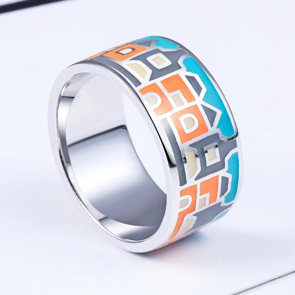Popular Choice Enamel Jewelry Ring Multi-Color Coated Enamel Sterling Silver 925 Ring Band For Party
