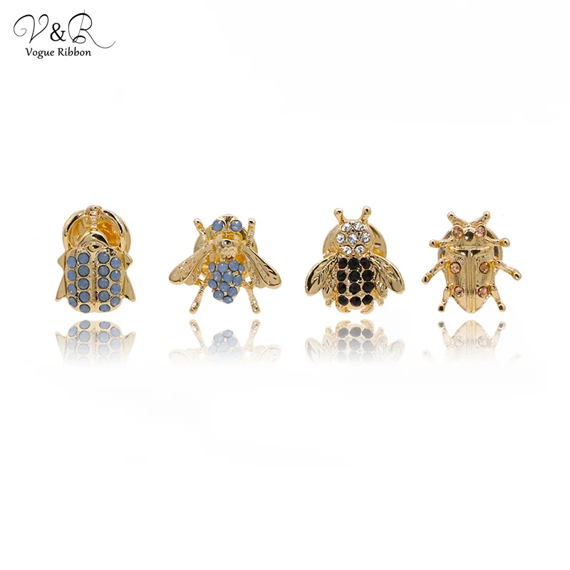 V&R Fashion Jewelry Animal Enamel Gold Plated Cute Insect Bee Beetle Rhinestone Brooch Pin