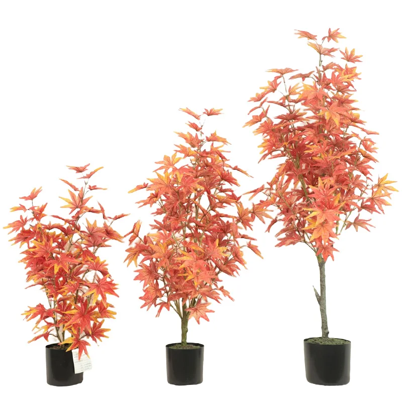 2024 Longstar Wholesale 30/35/44 inch Artificial Plant Orange Maple Tree Maple Leaf Acer Palmatum Livingroom Decor