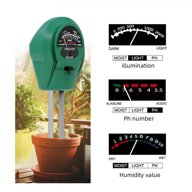 New Design Portable 3-in-1 Garden Soil Moisture Ph Meter Light Sensor Tester For Home Use Garden Soil Tester