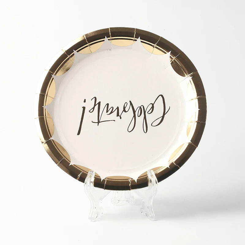 Biodegradable custom printed paper plate gold sliver foil rose gold disposable paper plate for dinner dish plate