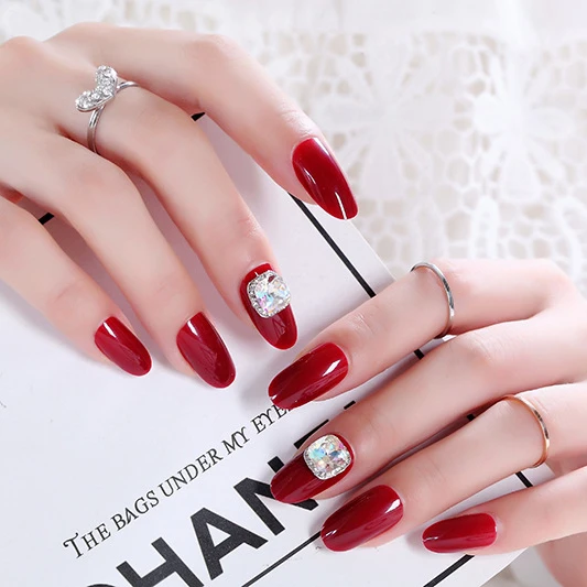 24 Pcs Nail Art Decoration Press On Gel Nail Stickers Diamonds False Nails Artificial