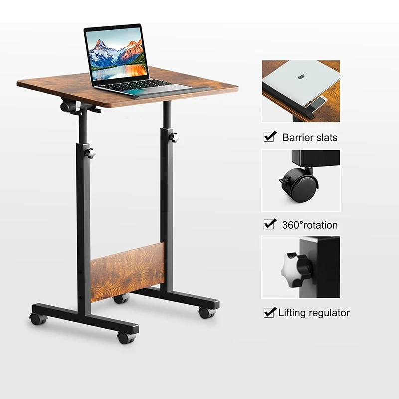 Easy to Assemble Rolling Computer Workstation with Lockable Wheels for Home Office