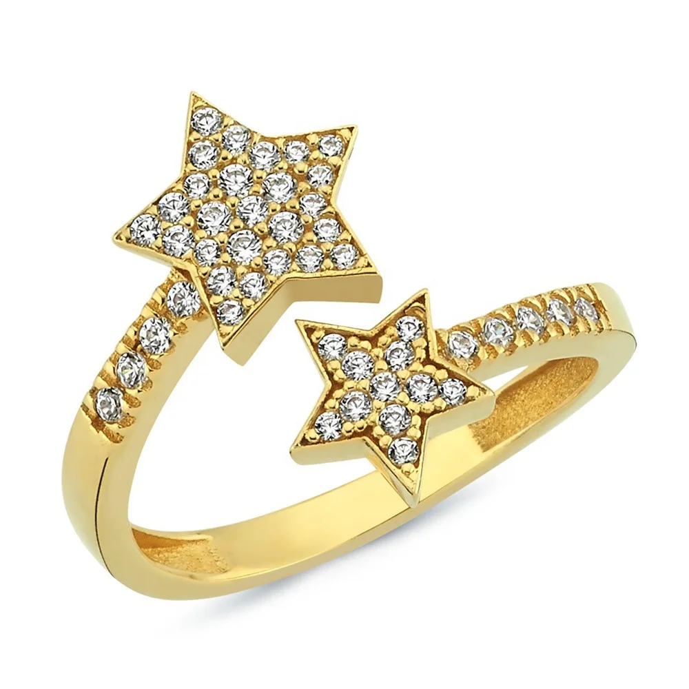 
2019 New Fashion 18k Gold Plated Solid 925 Sterling Silver Jewelry CZ Diamond Micro Pave High Polish Infinity Double C Ring 