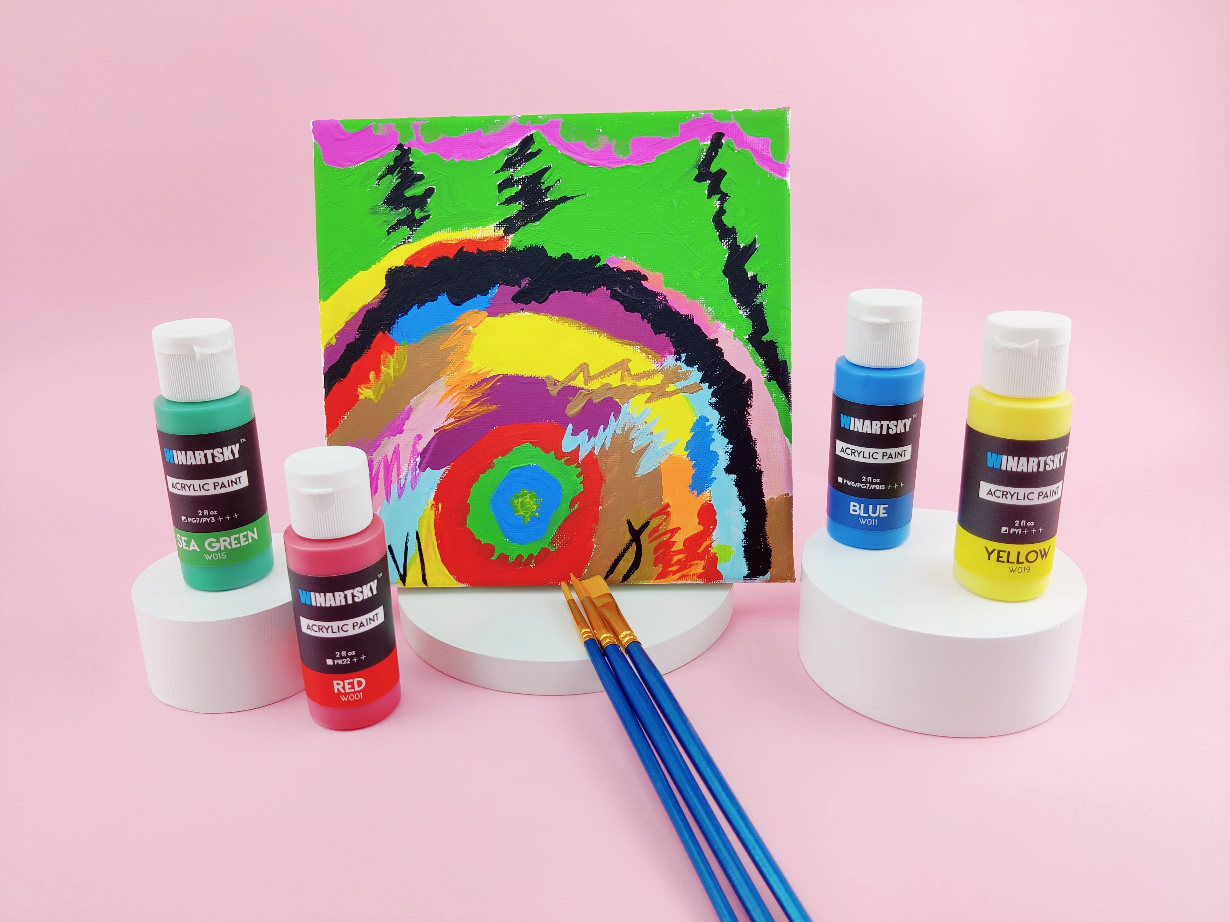 20 Colours Acrylic Paint Set, 60 ml per Bottle With 3 Extra Brushes, Ideal For Canvas, Paper, Wood, Stone, Ceramic, Modelling