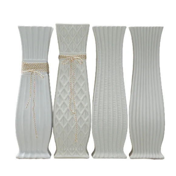 Nordic Large Floor Ceramic Vase 45cm tall White Floor Line Vase Ceramic For Home Decor