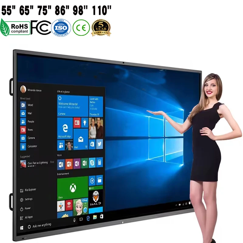 4K Android/window OPS 55 65 75 86 100 110 inch Interactive Smart board Multi Touch Scree Interactive Whiteboard Computer