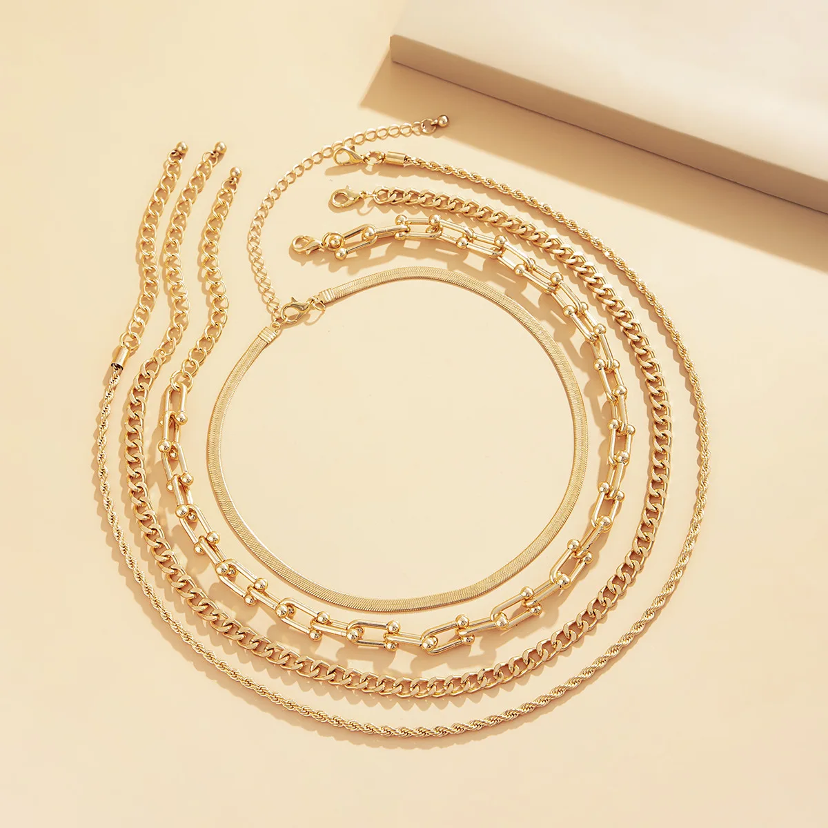 Layered Fringe Necklace Set Vintage U-Shaped Clasp Twisted Rope Chain Boho Cross-Border Accessory