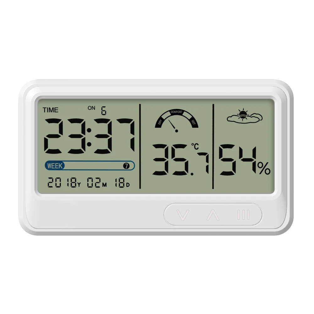 Digital Thermometer Hygrometer with Back Light Automatic Electronic Temperature Humidity Monitor Alarm Clock Large LCD Screen