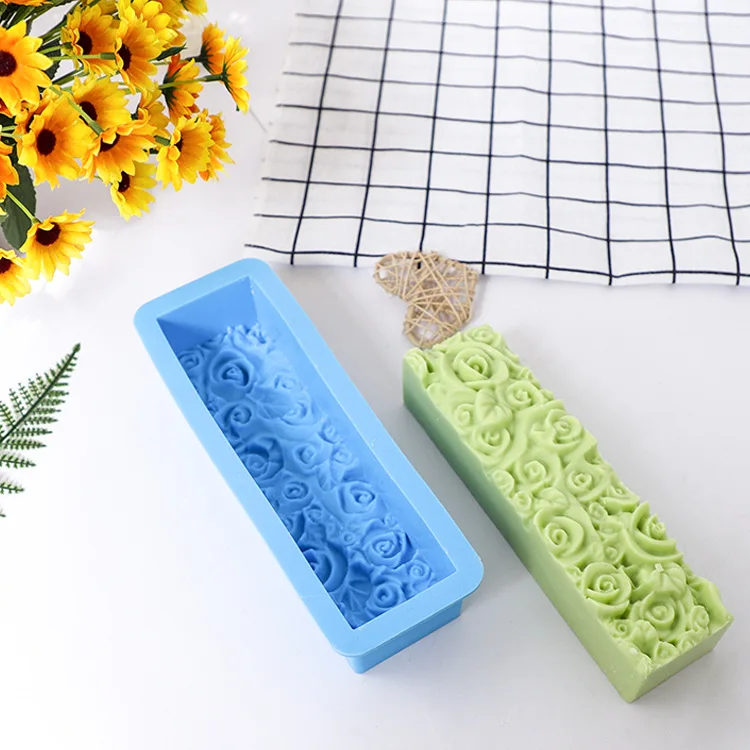 Custom made Extra Thick 3d molde de silicone rose flower rectangular moulds making designed loaf silicone mold soap big