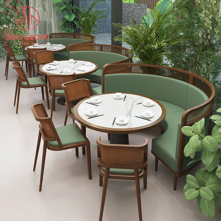 Coffee shop fast food curved cafe commercial round restaurant sofa bench booth seating marble furniture wood table and chair set
