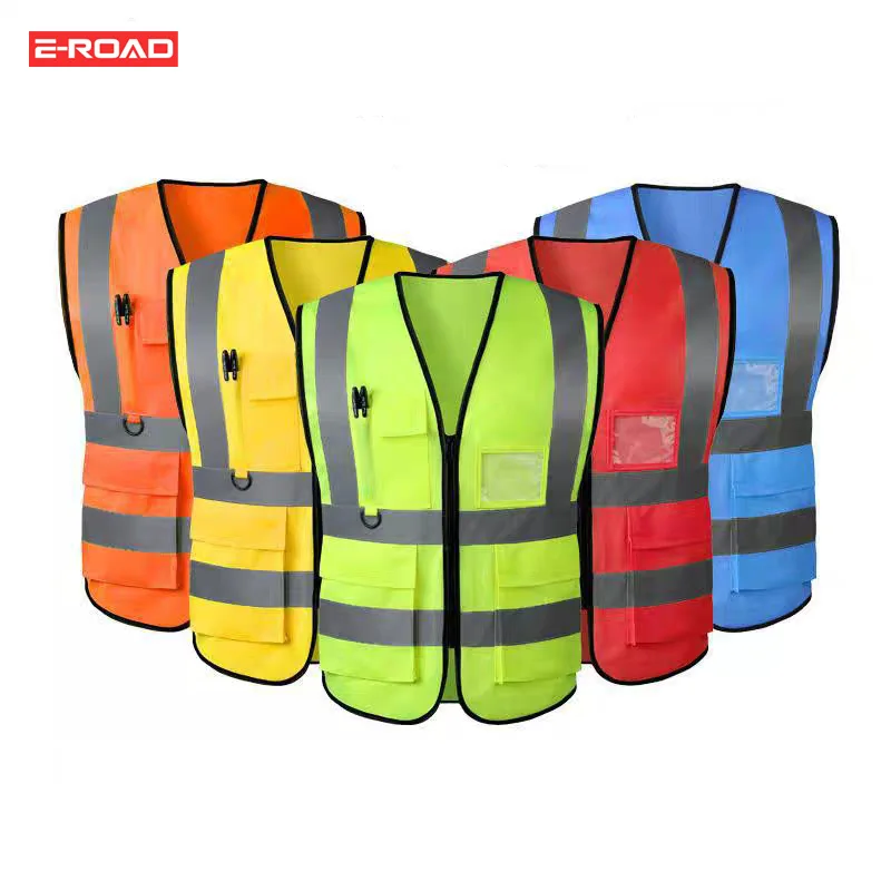 reflective jacket  Custom Logo with Pockets two-color splicing High Visibility Work construction Safety Vest