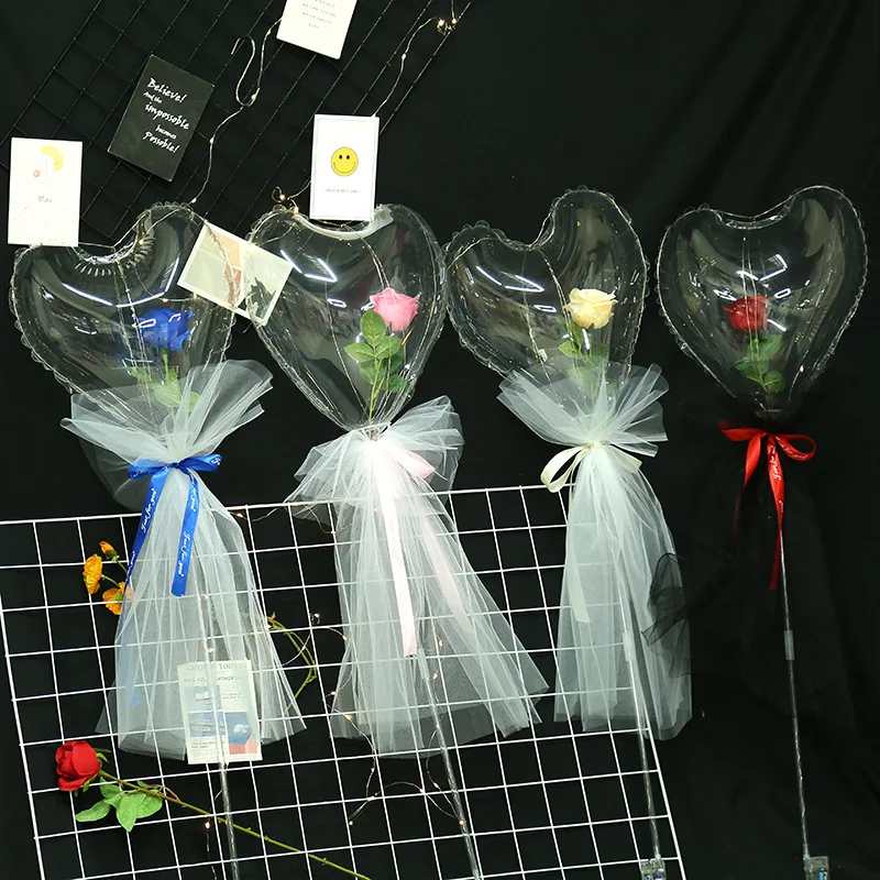 Clear Light Rose BOBO Ball Decor Bunch Glow Bouquet Shine Balloon Nosegay Night Balloons LED Roses Balloon