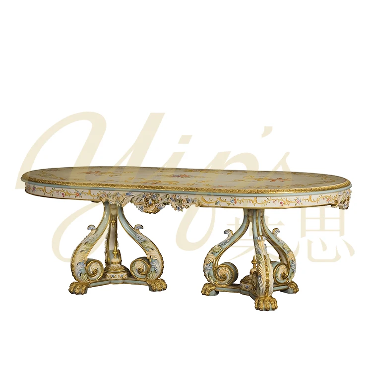 
Yips LD-1203-0159 French Rose Series Handpainted Rose Pattern Dinning-Room Luxury 6 Seater Dinning Table 