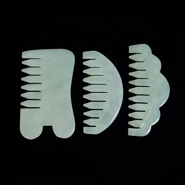 PDANY Natural Jade Stone Gua Sha Comb Milk Jade Hair Comb Scalp Guasha Massage Jade Comb