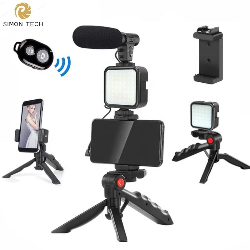 Vlogging Photography Video Lights Kits with Remote Control for Phone Vlog Video Kit Table Tripod Phone Holder LED Video with Mic