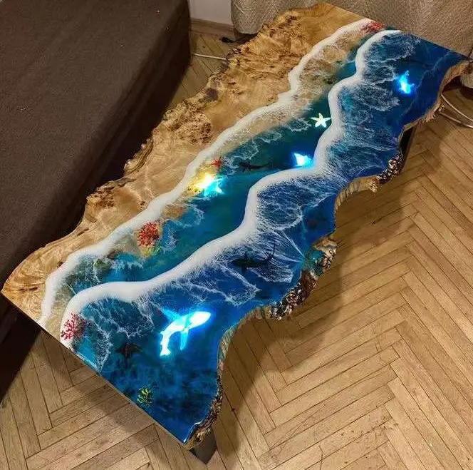 Home Furniture Factory Direct Solid Walnut Wood Restaurant Kitchen Dining River Table Epoxy Resin Slab