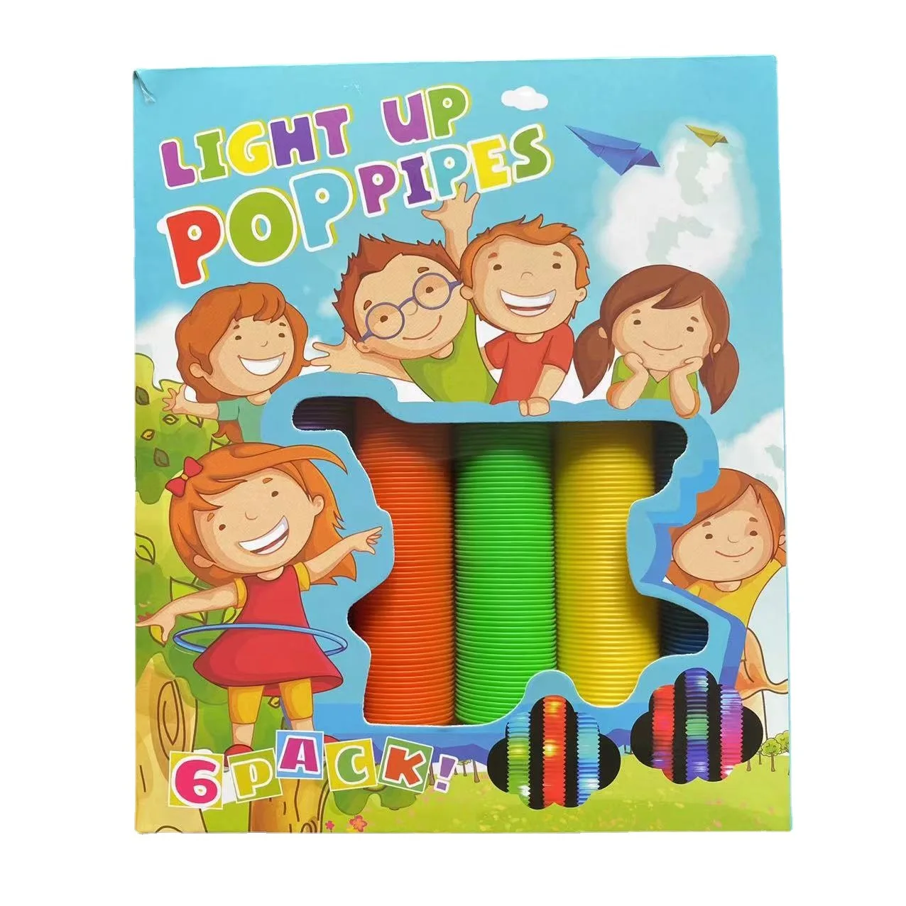 Colorful Light up Fidget Pop Pipes Pop Tube Sensory Fidget Toys Paper Box Plastic Children Toys