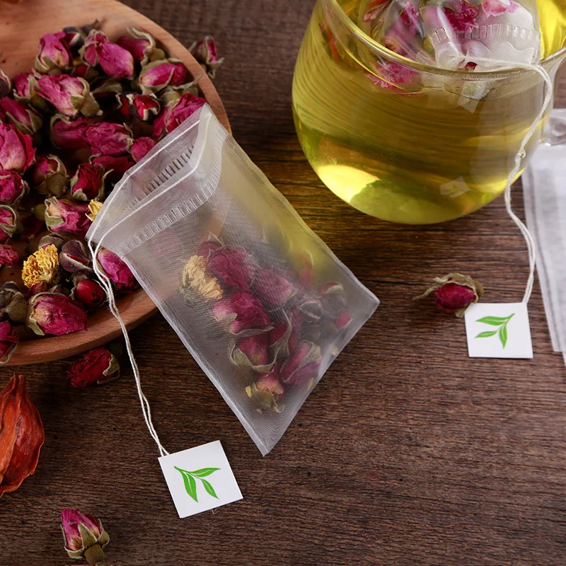 High Quality Nylon 5*6cm drawing line tea bag  disposable filter tea slag bag flower tea powder seasoning bag