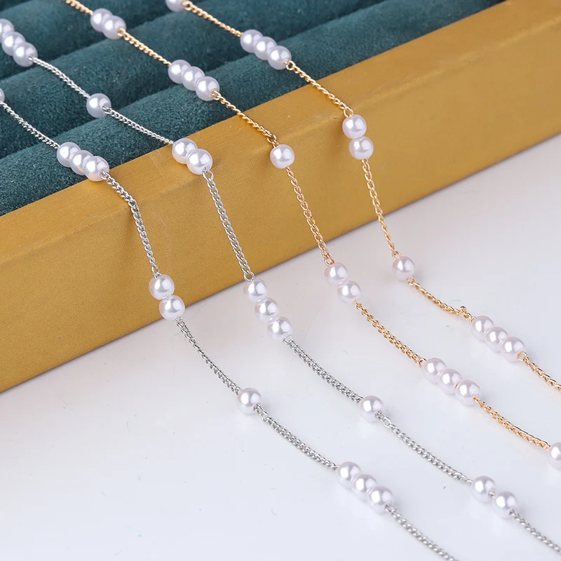 Модная медная цепочка с крестом, зажим из бисера, цепочки с жемчугом 1:2:3 для рукоделия, жемчужное ожерелье для женщин