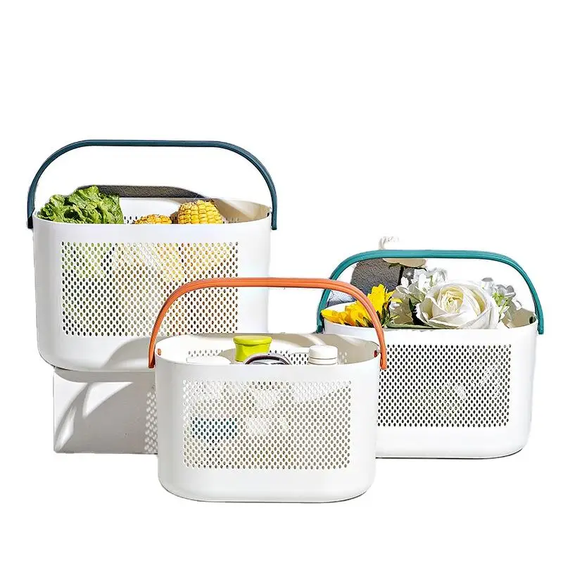 dense hole bath basket plastic shower caddy basket kitchen bathroom fruit vegetable toy organizer storage basket  with handle