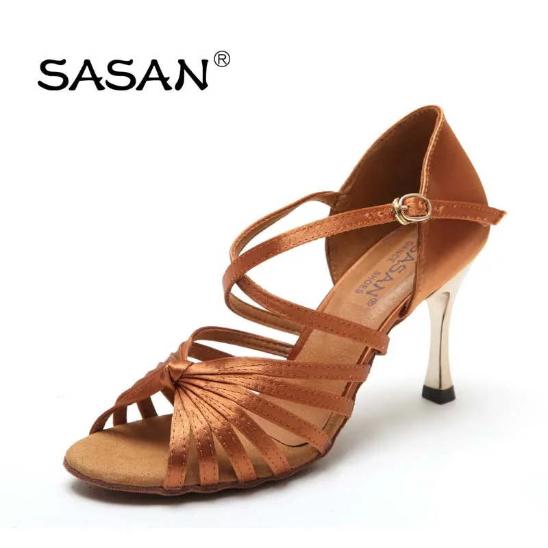 Light Gold Soft Latin Shoes  Woman 7 Strap Cross Ankle Strap Latin Dance Shoes