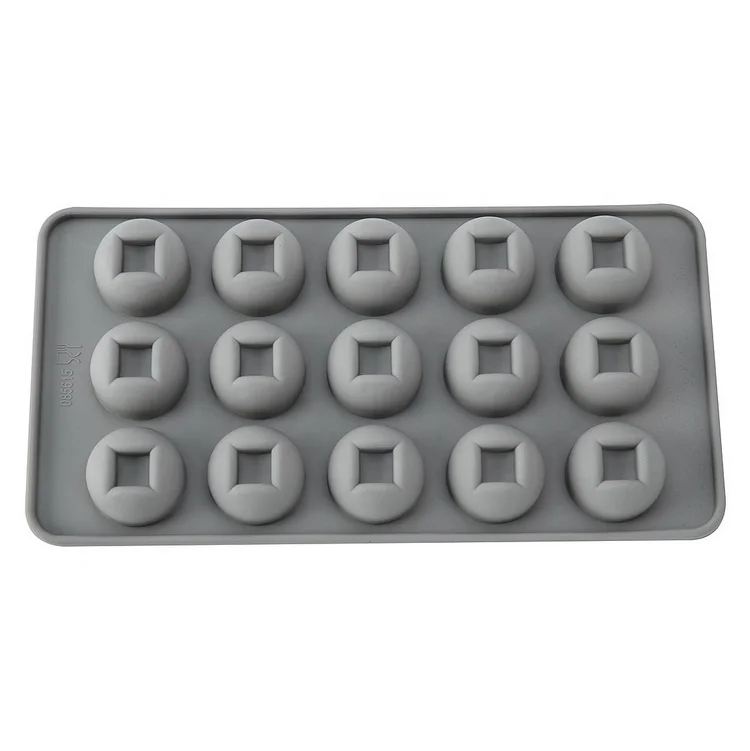 15 Cativies Copper Cash Shape Silicone Chocochip Chocolate Wafer Mould Ice Cube Tray