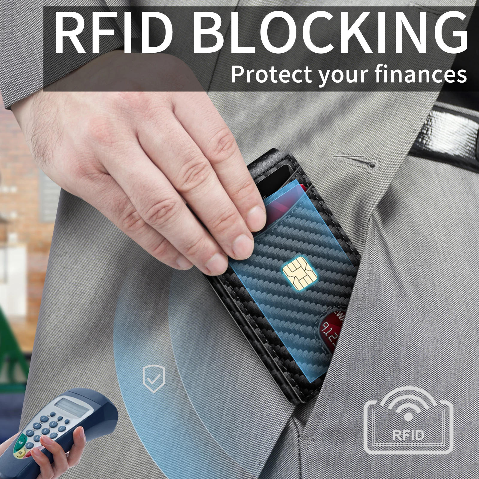 Minimalist Slim Wallet Credit Card Holder Pop up Bifold Carbon Fiber Wallet for Men