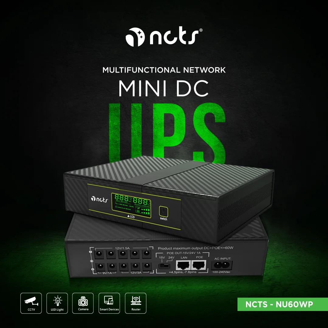 NCTS-NU6OWP (9V OUTPUT & 12V) Portable Rechargeable Battery Backup Lithium Battery  9V 12V Smart DC MINI UPS 60W for Wifi Router