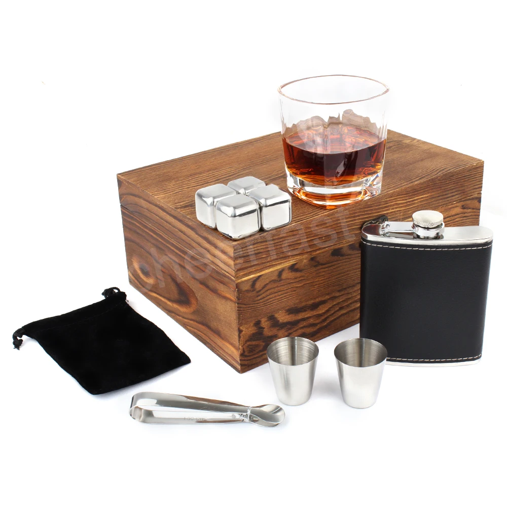 Good Quality  Ice Cube And Whiskey Glass Gift Box And Stainless Steel Whiskey Stones Set