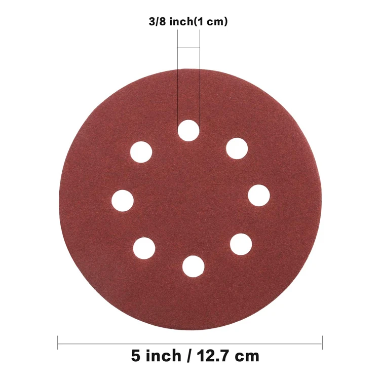 sanding paper 125mm 100-800# red color aluminum oxide hook&loop sanding disc round sandpaper for grinding wood