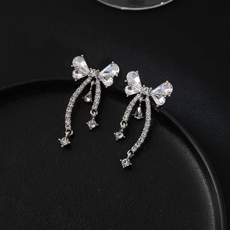 Korean Micro Pave Crystal Bow Earring Luxury Unique Geometric Earrings for Women Party Jewelry