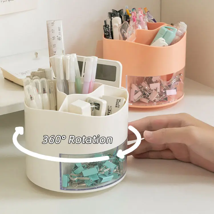 2023 New Product Multifunctional plastic desktop storage box desk storage rotating pen holder