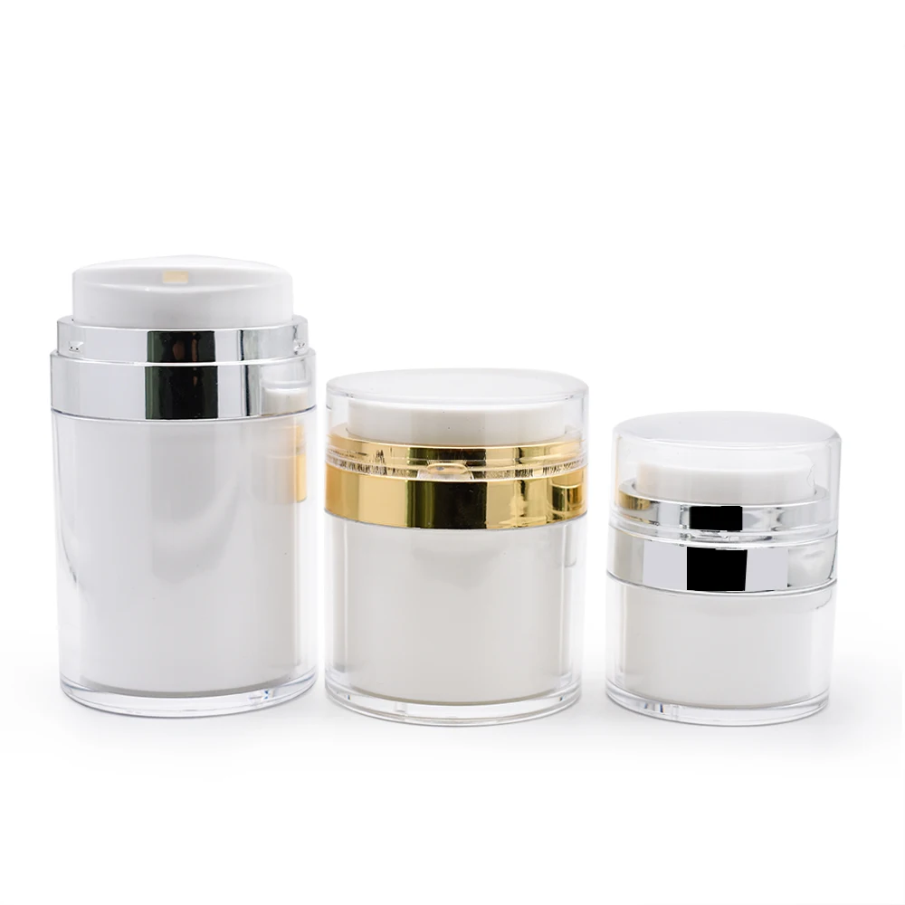 Cosmetic packaging 15ml 30ml 50ml gold silver airless pearl white airless pump cream jar lotion containers