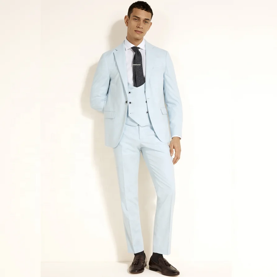 Sky blue 4 piece set casual business uniform custom high quality slim fit fashion suit blazer for men