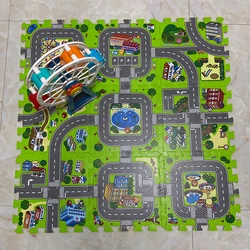Play Mat Road Toy Foam Playmat Interlocking Floor Puzzle Road Playroom Mat Interactive Play Set (9 Piece Set Zoo)