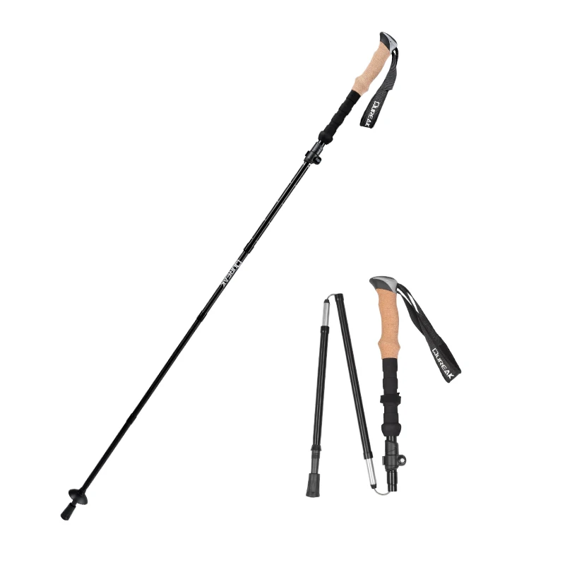 Nordic 5-section Camping Gear Folding Trekking Poles Collapsible Hiking Poles Stick Foldable Aluminum Durable Cork Aluminum 7075