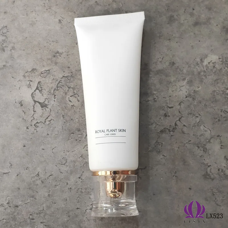 
PE empty white cosmetic packaging tubes soft plastic 100ml face wash tube Acrylic screw cap 