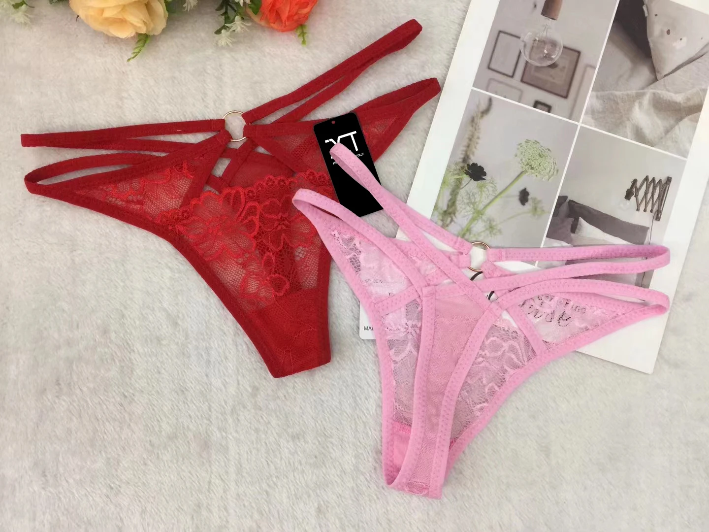Wholesale thongs and g strings Lace flower lace ladies sexy underwear transparent women sexy string panties lace