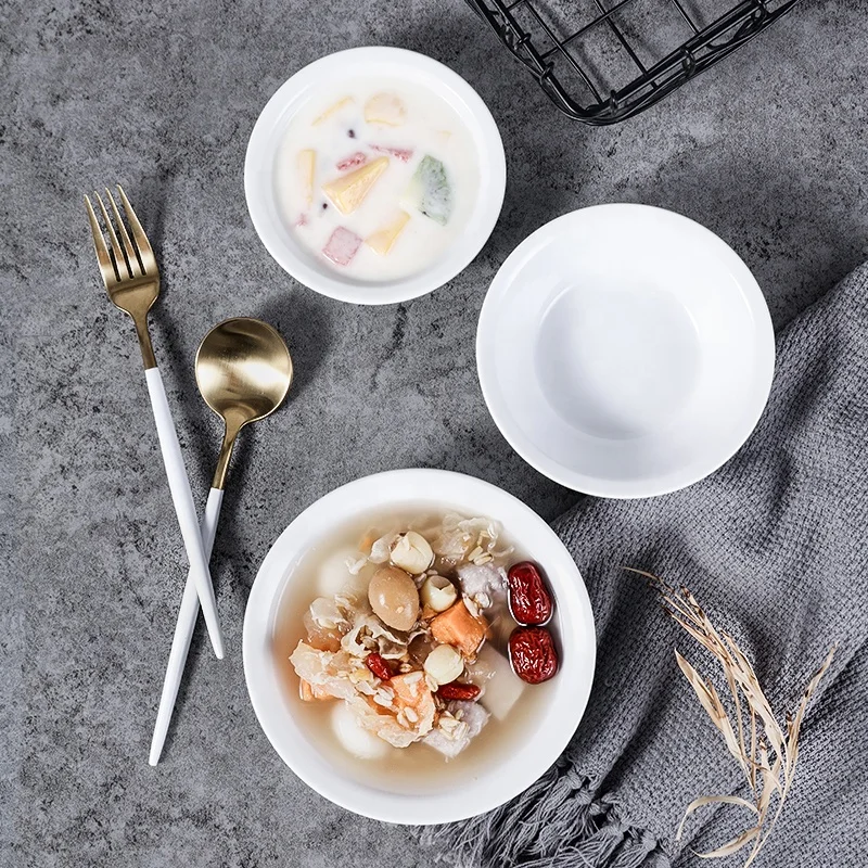 Custom Ceramic Bowls With Logo Restaurant 4.75/5.5/6.25 Inch Round short bowls dinner rice soup ceramic bowls