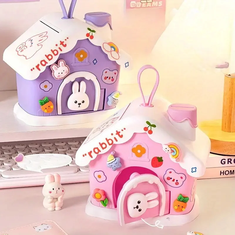 Diy Girls Money Box, Boys Cartoon Savings Box With Lock House Savings Coin Girls Can Save Desirable Children Money Bank Storage