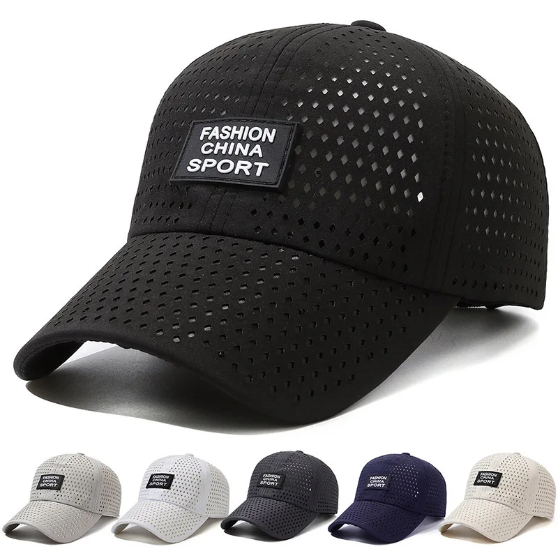 Custom Made Rubber Skin Label Quick-drying Mesh Sports Hat Breathable Baseball Caps Outdoor Sun Visor Caps For Men
