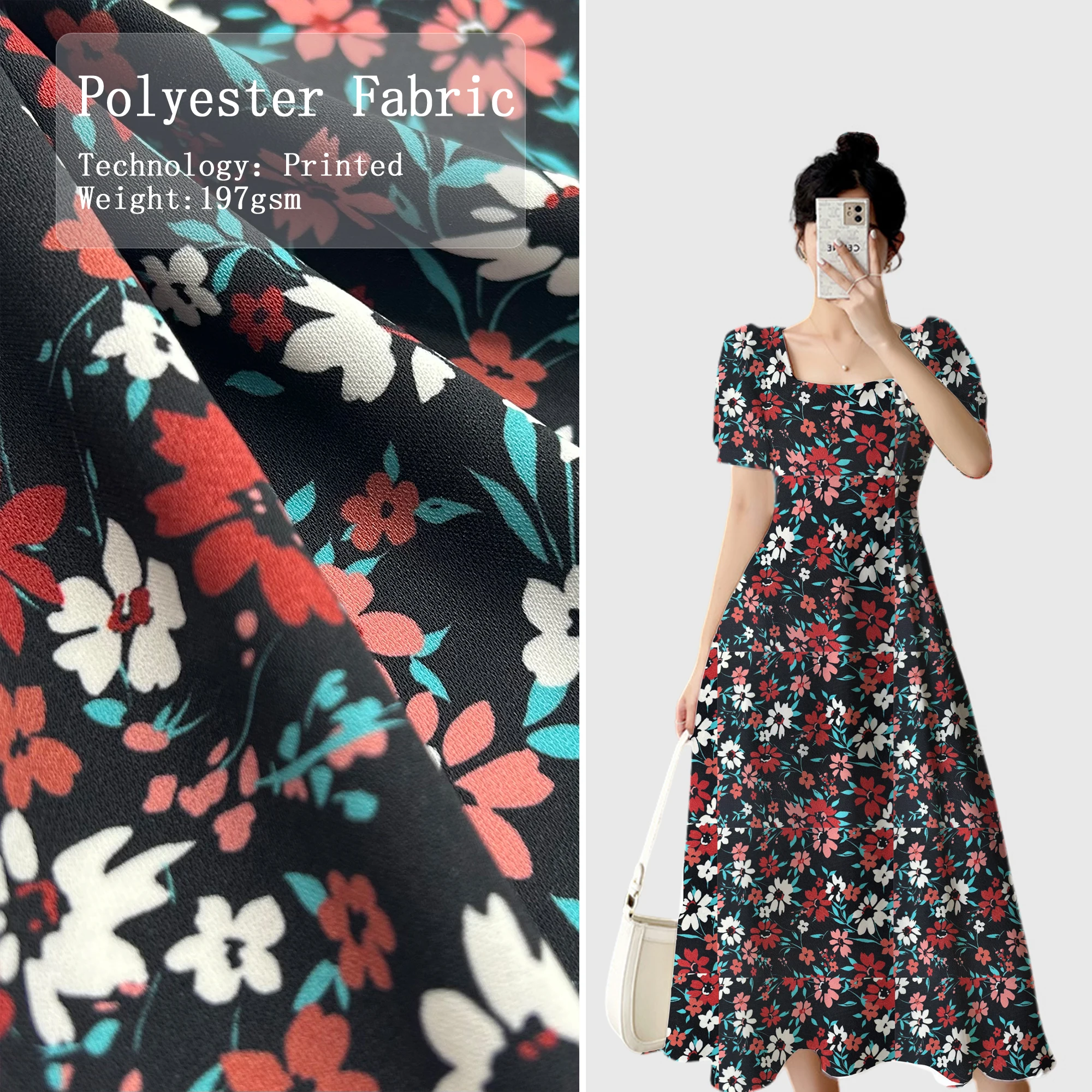 Print dobby fabric crepe fabric recycled polyester chiffon fabric flower for dresses clothing