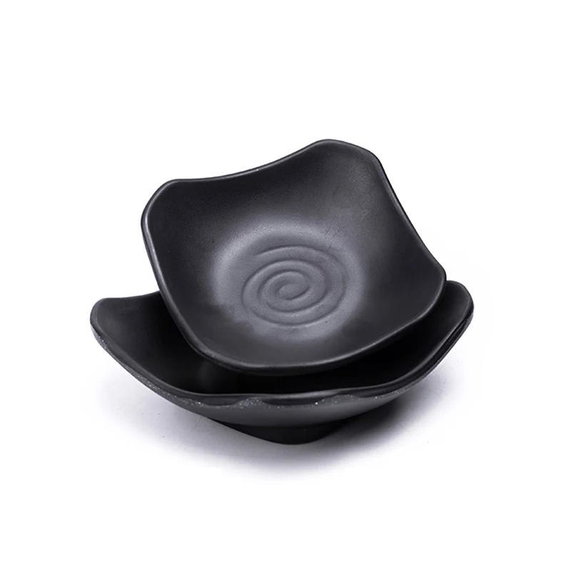 Japanese Restaurant Serving Soy Sauce Dishes Matt Black Divided Sauce Dish 3 Compartment Melamine Plate