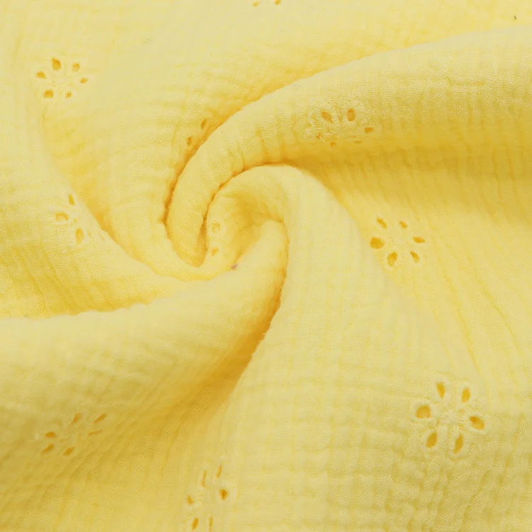 Eco-Friendly 100% Cotton Double Gauze crepe fabric Soft Muslin woven pleated crinkle fabrics for Baby garment