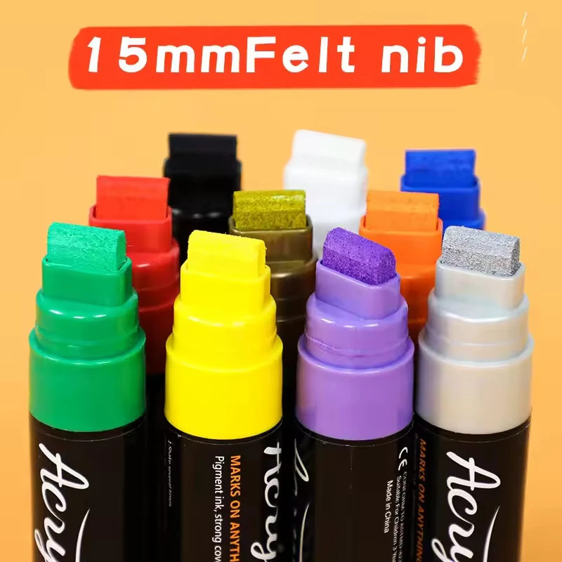 C0955 Paint Markers Jumbo Colored 15mm Felt Tips Acrylic Paint Pens for Rock Painting Stone Ceramic Glass Wood and Canvas Window