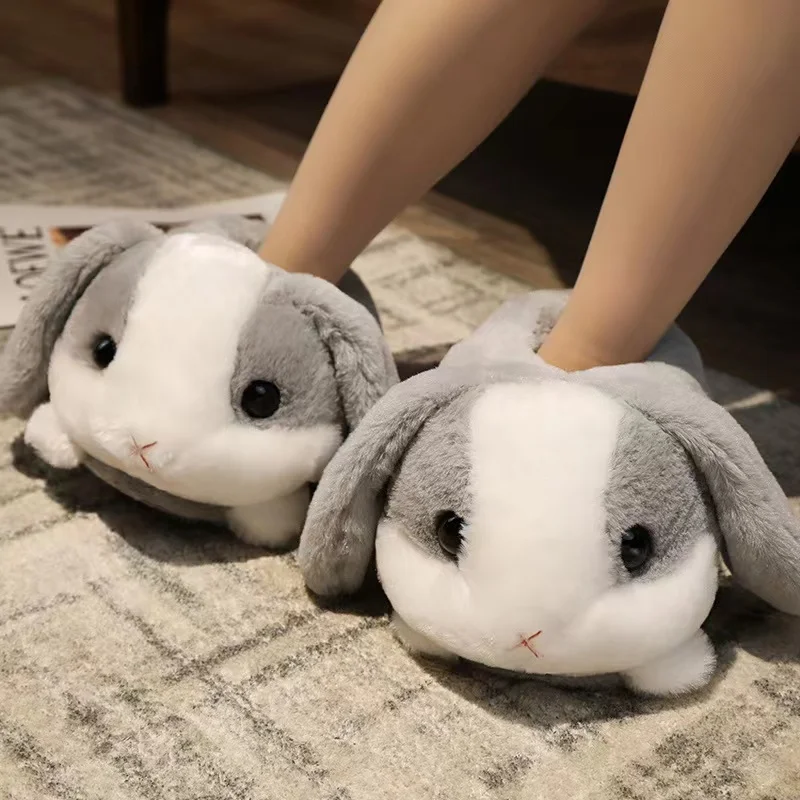 Kawaii animals plush slippers rabbit bunny dog long ears custom supper cute animals plush slippers