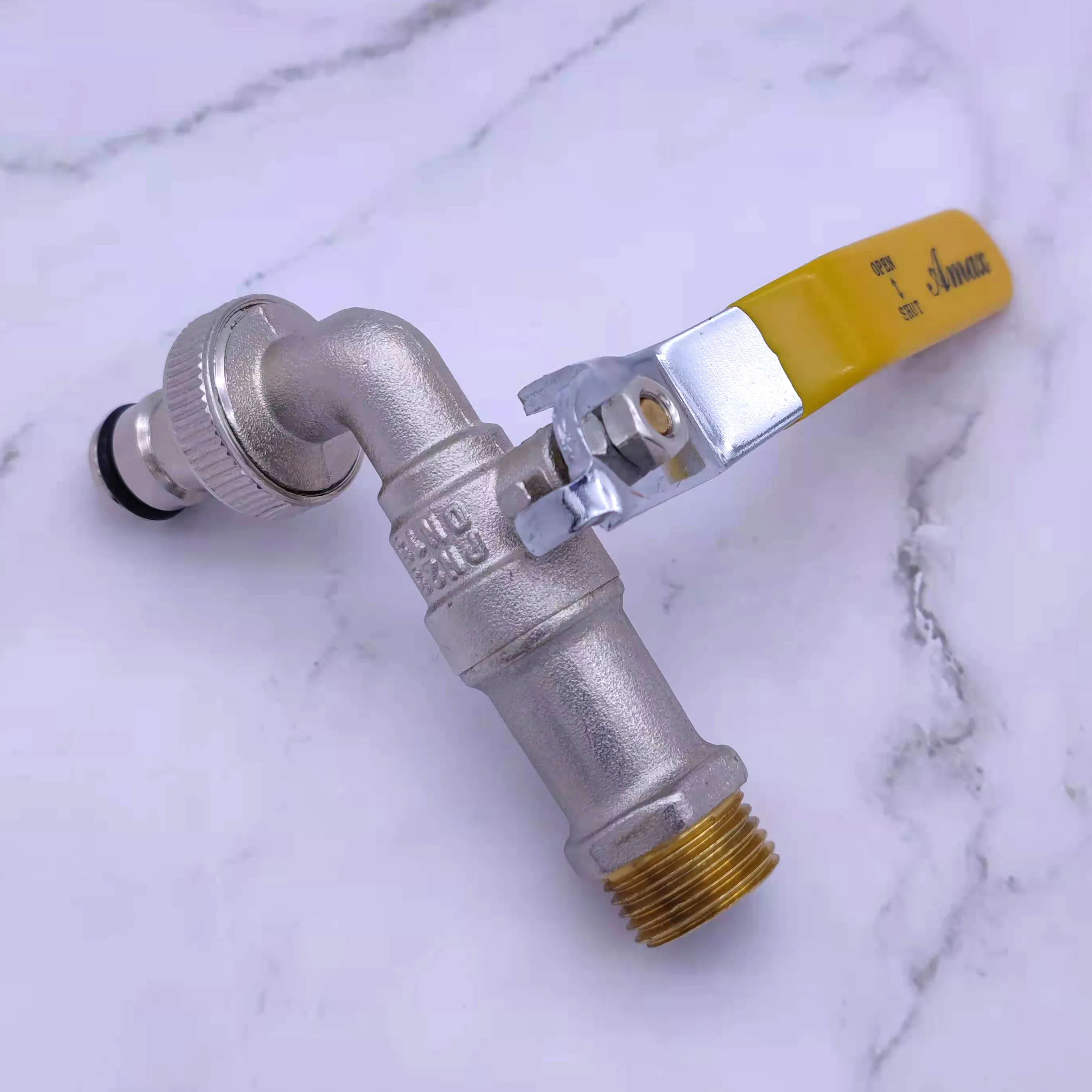 Malaysia design nickel plated  brass color screw bibcock half brass half zinc wash machine nozzle OEM