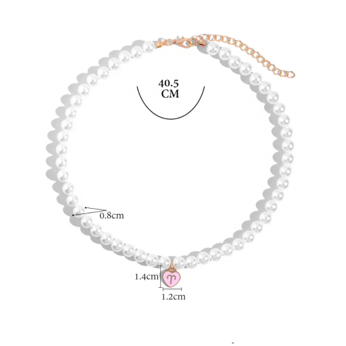 2022 New Design Fashion Enamel Pink Heart Pendant 12 Horoscope Pearl Beaded Zodiac Sign Choker Necklace For Women